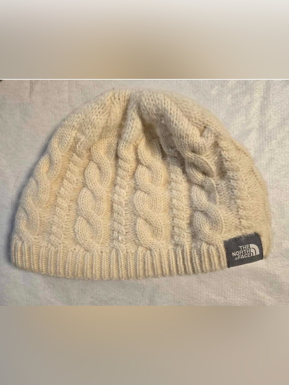The North Face Unisex Ivory Cable Knit fleece lined Wool Blend Hat/ Beanie, guc